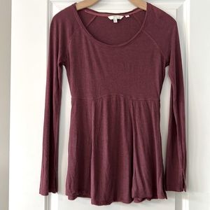 FatFace UK Plum Purple Empire-Waist Soft Long Sleeve Top w Side Vents Sz 2/Small